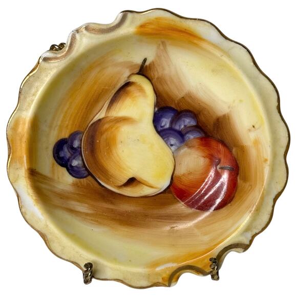 Vtg Enesco Creamer & Saucer Pitcher Plate Fruit Apple Pear Grapes Gold Trim 3.5" - Picture 4 of 8